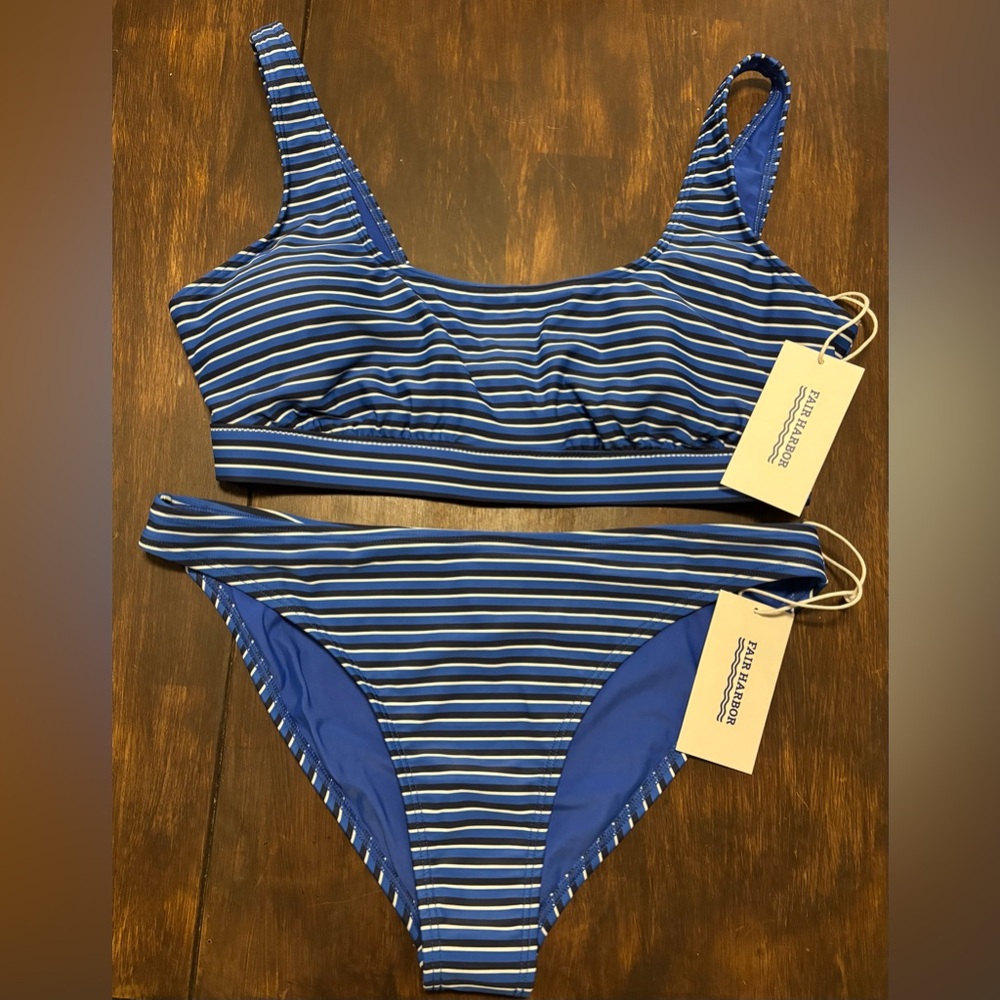 Fair Harbor Blue and White Striped Bikini